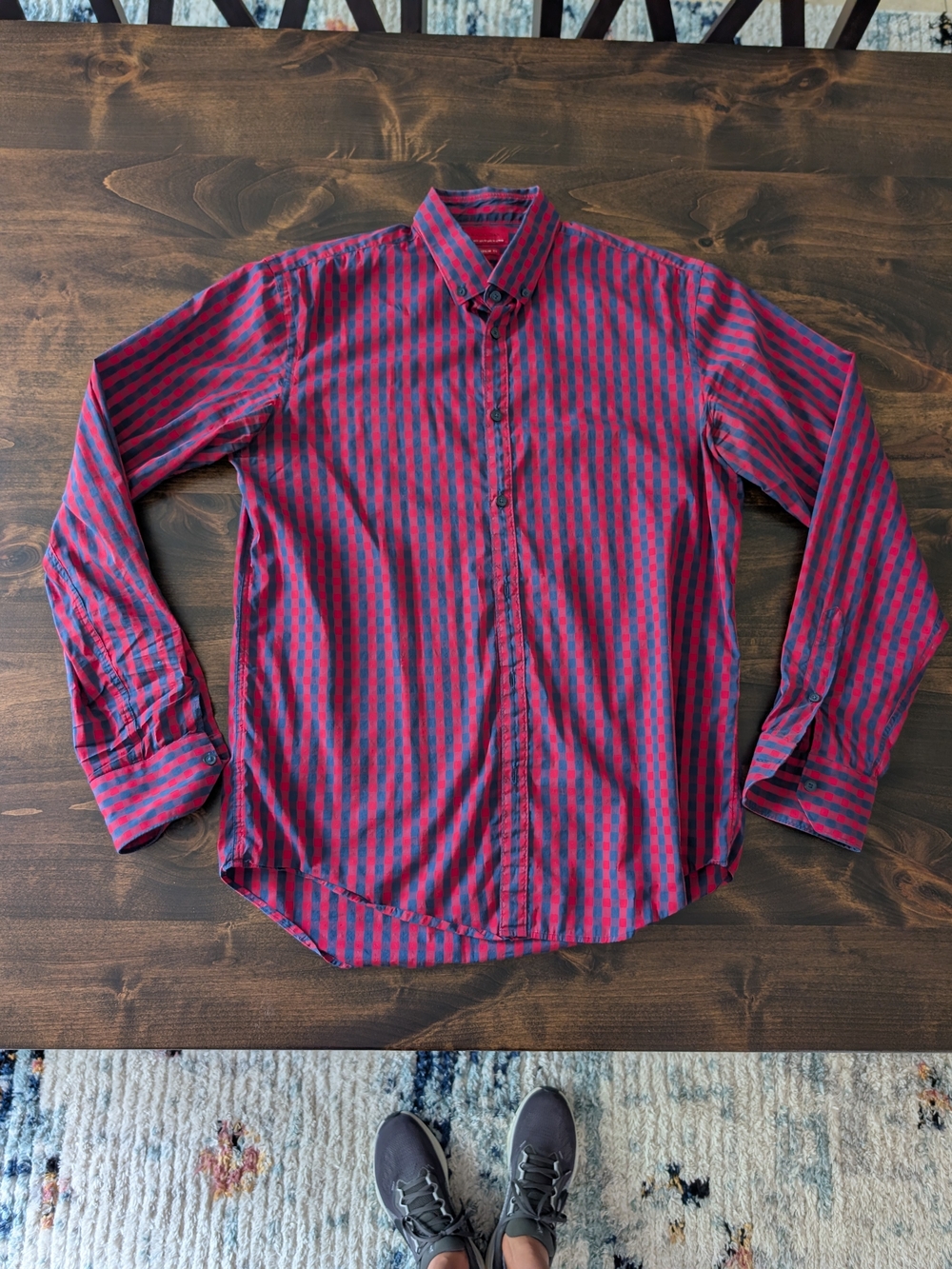 Zara Men's Red and Blue Check Button-Down Shirt